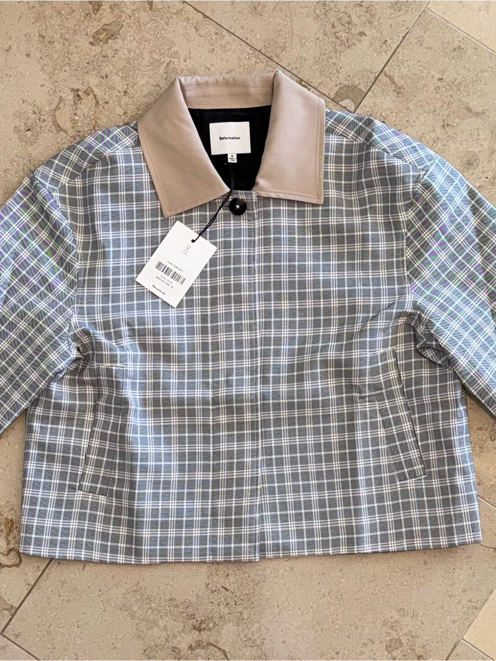 Reformation Plaid Button-Down Shirt with Beige Contrast Collar - Picture 2 of 9